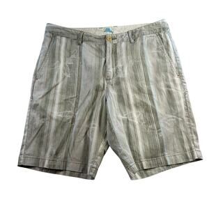 Tommy Bahama Sz 34 Shorts Linen Blend Marlin Hawaiian Stretch Khaki Striped Mens